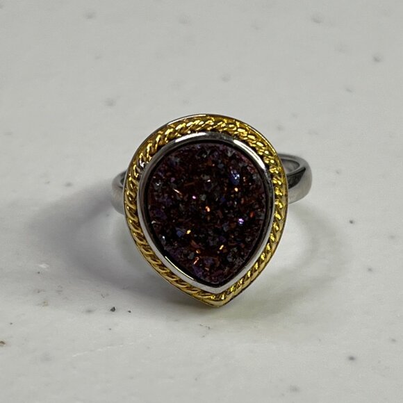 Silver Teardrop Purple Druzy Gemstone Women's Ring Size 6 - Picture 5 of 9